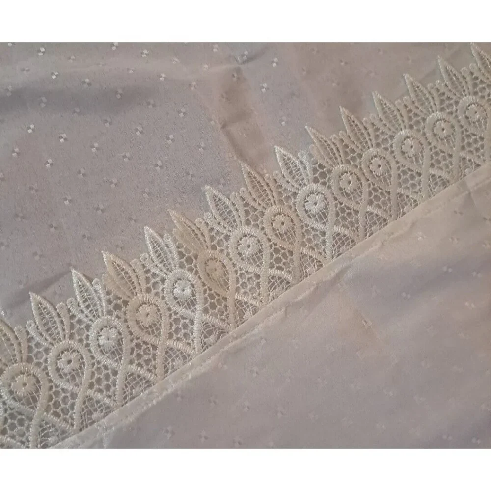 Ivory Sateen Shower Curtain Crochet Lace Trim Elegant Cottagecore Elegant